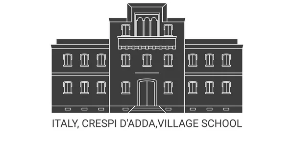 Italien Crespi Dadda Dorfschule Reise Meilenstein Linienvektorillustration — Stockvektor