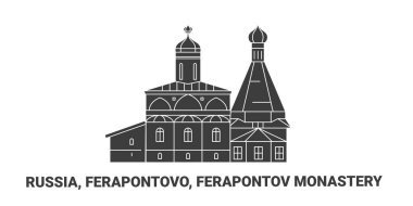 Rusya ve Ferapontova Kilisesi tarihi hat vektör illüstrasyonu ile seyahat ediyor