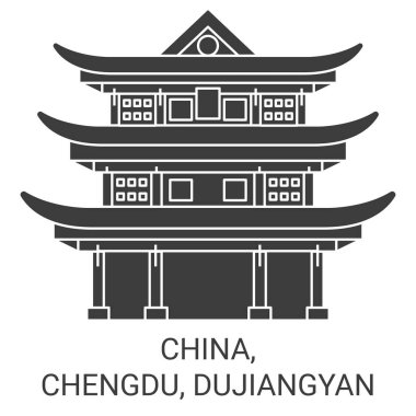 Çin, Chengdu, Dujiangyan seyahat çizgisi vektör çizimi