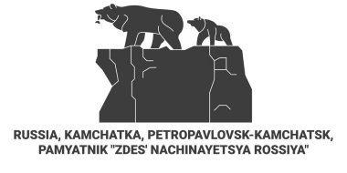 Rusya, Kamçatka, Petropavlovskkamchatsk, Pamyatnik Zdes Nachinayetsya Rossiya seyahat çizgisi çizimi