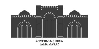 Hindistan, Ahmedabad, Jama Mescidi, seyahat çizgisi vektör ilüstrasyonu