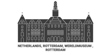 Hollanda, Rotterdam, Wereldmuseum, Rotterdam seyahat çizgisi vektör ilüstrasyonu