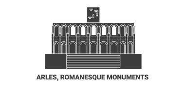 Fransa, Arles, Romanesk Anıtlar, seyahat çizgisi vektör ilüstrasyonu