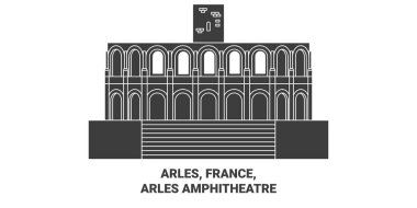 Fransa, Arles, Arles Amfitiyatrosu seyahat çizgisi vektör ilüstrasyonu
