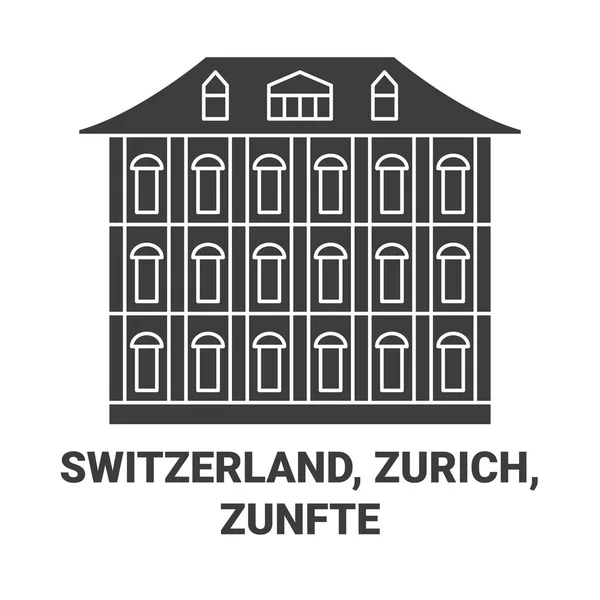 Suiza Zurich Zunfte Viaje Hito Línea Vector Ilustración — Archivo Imágenes Vectoriales