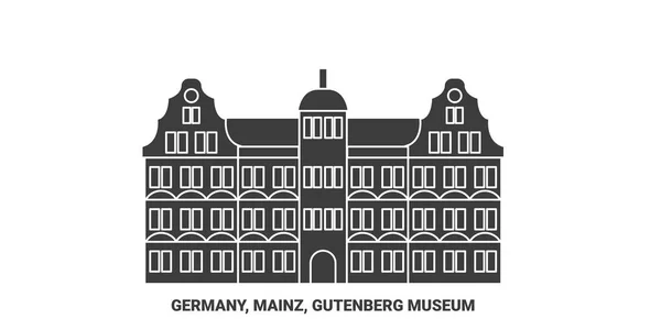 Deutschland Mainz Gutenberg Museum Reise Meilenstein Linienvektorillustration — Stockvektor