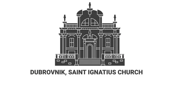 クロアチア ドゥブロヴニク 聖イグナチオ教会 旅行ランドマークラインベクトル図 — ストックベクタ