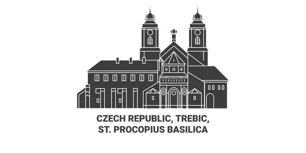 Czech Republic Trebic Procopius Basilica Travel Landmark Line Vector Illustration — 스톡 벡터