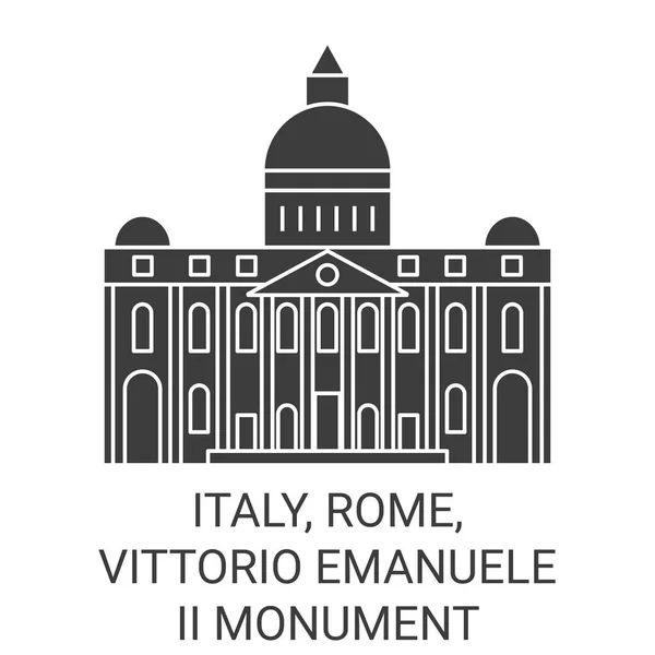 Itálie Řím Vittorio Emanuele Monument Cestování Mezník Linie Vektor Ilustrace — Stockový vektor