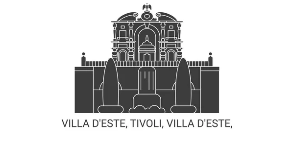 Italien Villa Deste Tivoli Villa Deste Reise Meilenstein Linienvektorillustration — Stockvektor