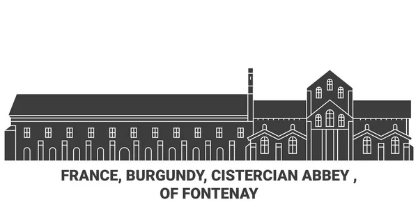 Fransa Burgundy Cistercian Abbey Fontenay Seyahat Çizgisi Vektör Ilüstrasyonundan — Stok Vektör