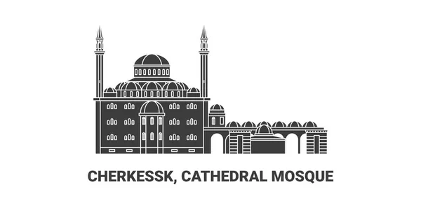 Russie Tcherkessk Cathédrale Mosquée Voyage Illustration Vectorielle Ligne Historique — Image vectorielle