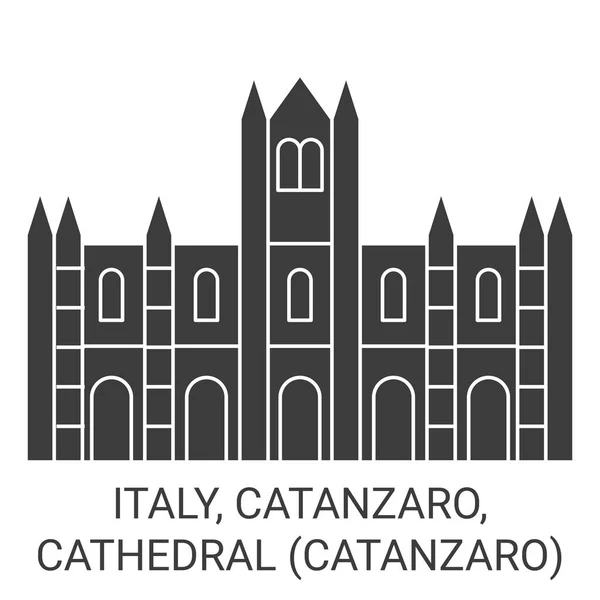 意大利卡坦扎罗大教堂卡坦扎罗旅行地标线矢量图解 — 图库矢量图片