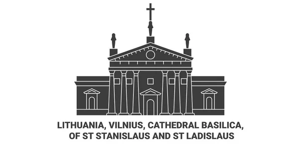 Litvanya Vilnius Katedral Bazilikası Stanislaus Ladislaus Seyahat Çizgisi Çizimi — Stok Vektör