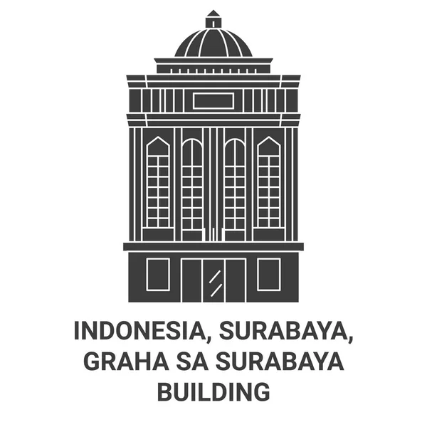Індонезія Сурабая Graha Surabaya Building Travel Landmark Line Vector Illustration — стоковий вектор