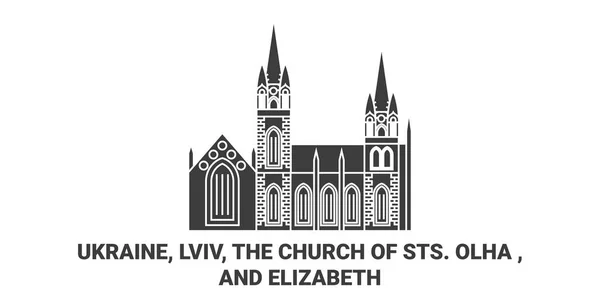Ukraine Lviv Church Sts Olha Elizabeth Travel Landmark Line Vector — Stock Vector