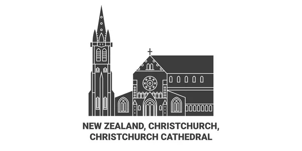 Nueva Zelanda Christchurch Christchurch Catedral Viaje Hito Línea Vector Ilustración — Vector de stock