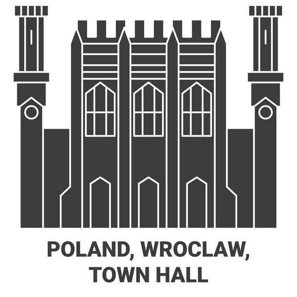 Polónia Wroclaw Câmara Municipal Viagens Marco Linha Vetor Ilustração — Vetor de Stock