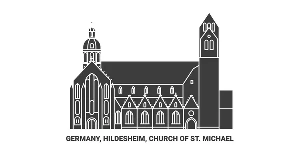 ドイツ ヒルデスハイム 聖ミカエル教会旅行ランドマークラインベクトルイラスト — ストックベクタ
