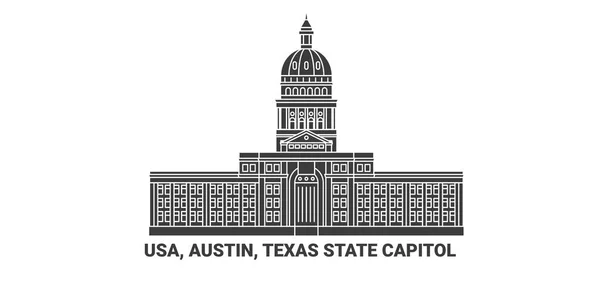 Usa Austin Texas State Capitol Travel Landmark Line Vector Illustration — Stock Vector