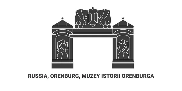 Rusia Orenburg Muzey Istorii Orenburga Ilustración Vector Línea Hito Viaje — Archivo Imágenes Vectoriales