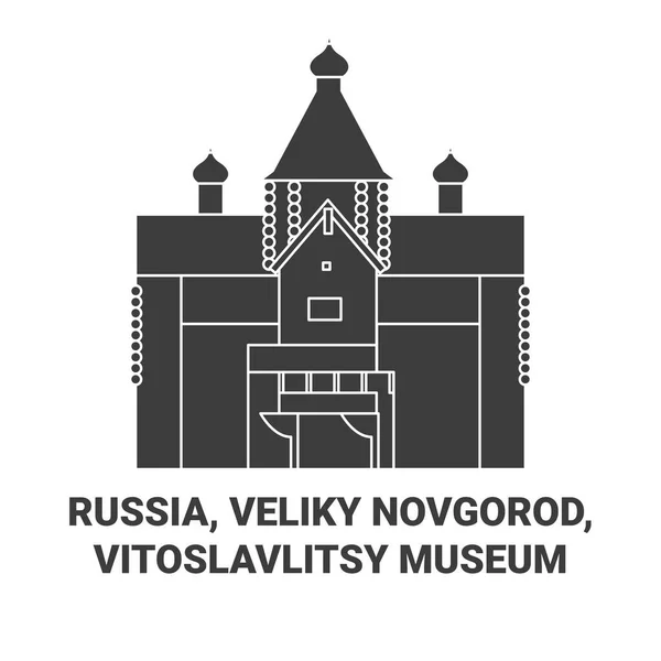 Russland Veliky Novgorod Vitoslavlitsy Museum Reise Wahrzeichen Linie Vektor Illustration — Stockvektor