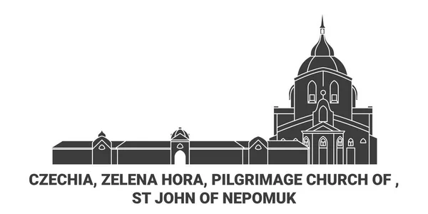 捷克共和国Zelena Hora Pilgrimage Church John Nepomuk旅行地标线矢量说明 — 图库矢量图片