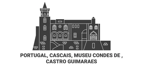 Portugal Cascais Museu Condes Castro Guimaraes Resa Landmärke Linje Vektor — Stock vektor