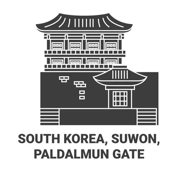 Republika Korei Suwon Brama Paldalmuńska Podróż Punkt Orientacyjny Linia Wektor — Wektor stockowy