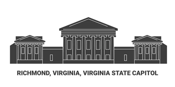 Ηνωμένες Πολιτείες Richmond Βιρτζίνια Virginia State Capitol Ταξίδι Ορόσημο Γραμμή — Διανυσματικό Αρχείο