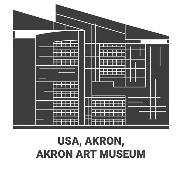 Akron Akron Museo Arte Viaje Hito Línea Vector Ilustración — Vector de stock