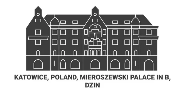Polen Kattowitz Mieroszewski Palace Dzin Reise Meilenstein Linienvektorillustration — Stockvektor