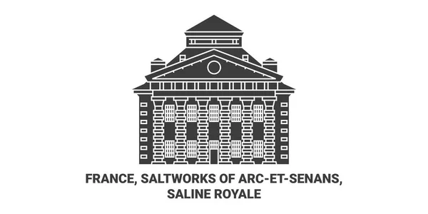 Frankrike Saltverk Arcetsenans Saline Royale Resor Landmärke Linje Vektor Illustration — Stock vektor
