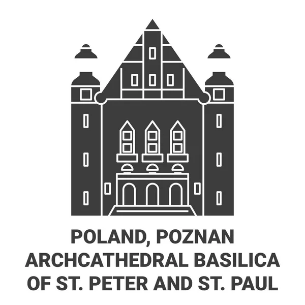 波兹南 圣彼得和圣保罗大教堂 旅行地标线矢量图解 — 图库矢量图片