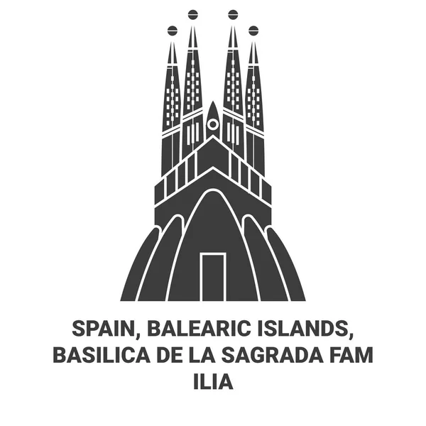 Spanien Balearerna Baslica Sagrada Famlia Resa Landmärke Linje Vektor Illustration — Stock vektor