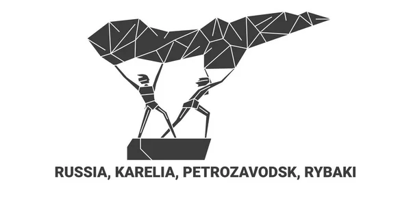 Rusia Karelia Petrozavodsk Rybaki Perjalanan Garis Vektor Garis Vektor Ilustrasi Stok Vektor