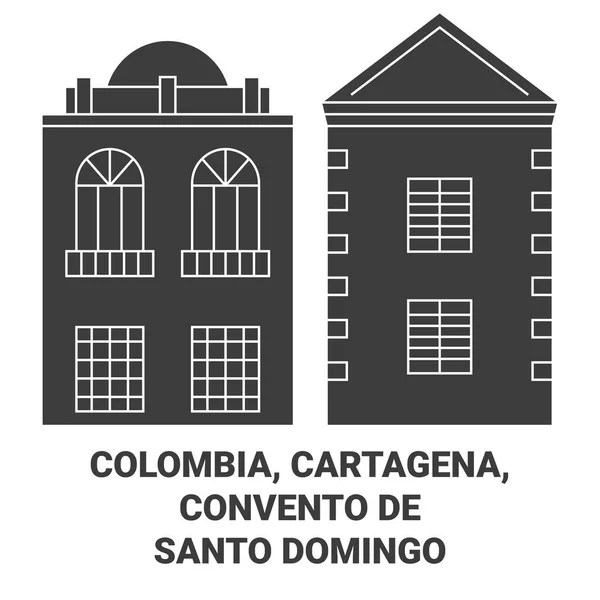 Colombia Cartagena Convento Santo Domingo Recorrido Hito Línea Vector Ilustración — Archivo Imágenes Vectoriales