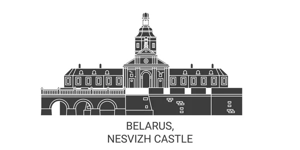 stock vector Belarus, Nesvizh Castle travel landmark line vector illustration