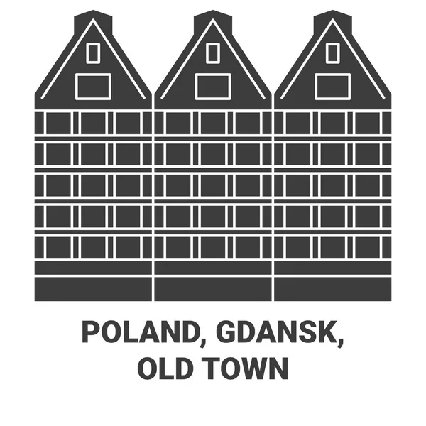 Polonia Gdansk Ciudad Vieja Viaje Hito Línea Vector Ilustración — Archivo Imágenes Vectoriales