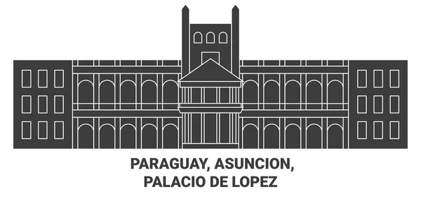 Paraguai Assunção Palácio Lopez Viagem Marco Linha Vetor Ilustração — Vetor de Stock