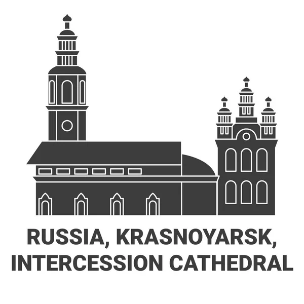 Rússia Krasnoyarsk Catedral Intercessão Viagem Marco Linha Vetor Ilustração — Vetor de Stock