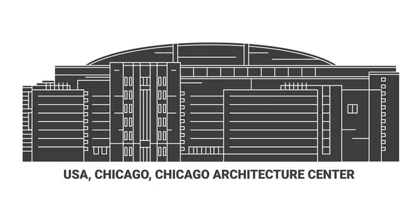 Usa Chicago Architecture Center Travel Landmark Line Vector Illustration — 스톡 벡터