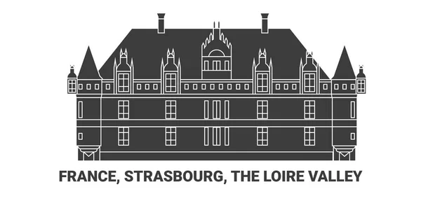 Franciaország Strasbourg Loire Valley Utazás Mérföldkő Vonal Vektor Illusztráció — Stock Vector