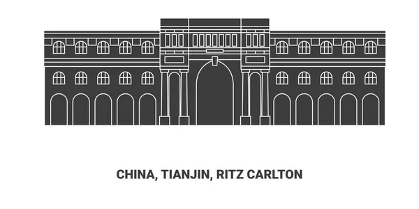 Çin Tianjin Ritz Carlton Seyahat Çizgisi Vektör Ilüstrasyonu — Stok Vektör