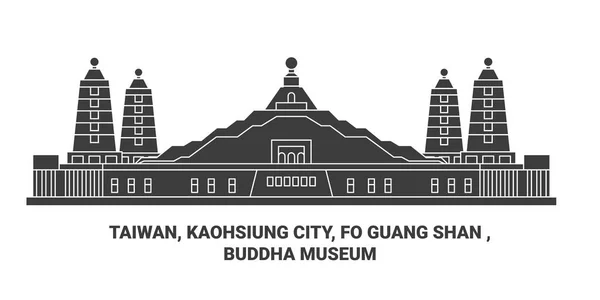 Taiwan Stadt Kaohsiung Guang Shan Buddha Museum Reise Meilenstein Linienvektorillustration — Stockvektor