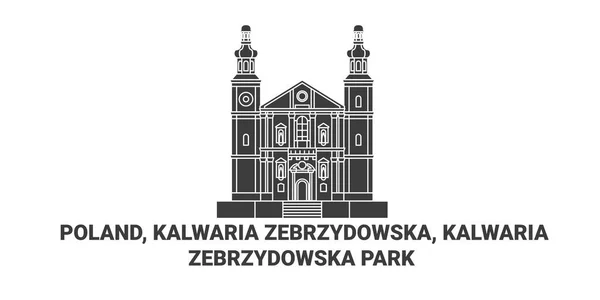 폴란드 Kalwaria Zebrzydowska Park Travel Landmark Line Vector Illustration — 스톡 벡터
