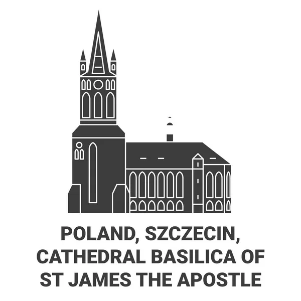 Polonya Szczecin James Katedral Bazilikası Havari Şehir Çizgisi Çizimi — Stok Vektör