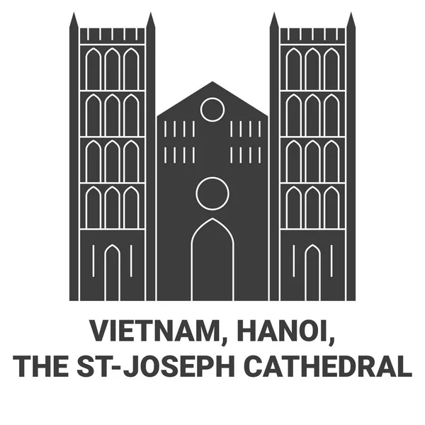 Wietnam Hanoi Katedra Stjoseph Podróży Punkt Orientacyjny Linii Wektor Ilustracja — Wektor stockowy