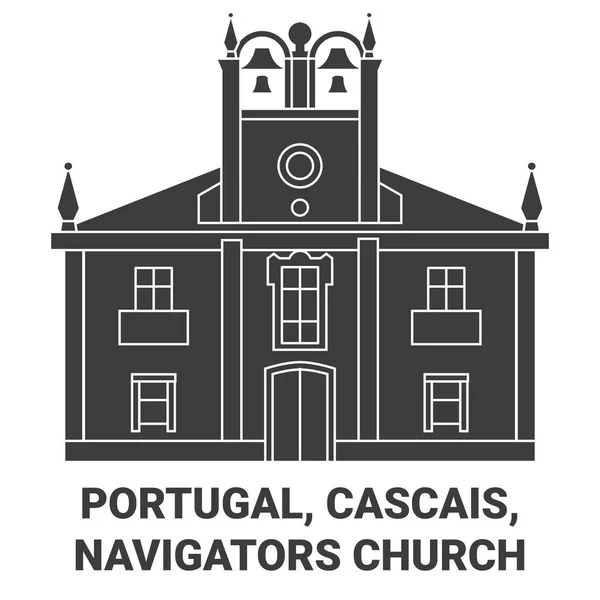 Portugal Cascais Navegadores Iglesia Viaje Hito Línea Vector Ilustración — Vector de stock