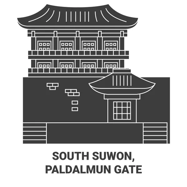 Sydkorea South Suwon Paldalmun Gate Resa Landmärke Linje Vektor Illustration — Stock vektor
